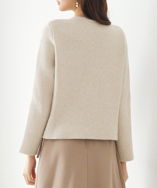 SAISON DE PAPILLON（セゾンドパピヨン）の「【高評価】レディース ノーカラーショート丈ニットカーディガン クルーネック ニットアウター高見え！（カーディガン/ボレロ・レディース・ブラック/チャコール/ベージュ・M/L）」の21枚目の写真