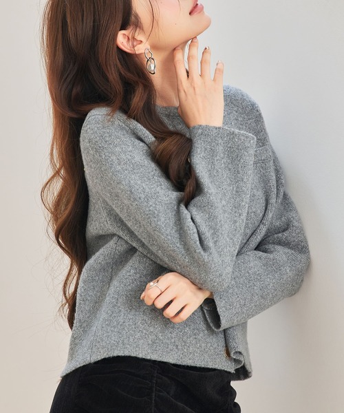 SAISON DE PAPILLON（セゾンドパピヨン）の「【高評価】レディース ノーカラーショート丈ニットカーディガン クルーネック ニットアウター高見え！（カーディガン/ボレロ・レディース・ブラック/チャコール/ベージュ・M/L）」の17枚目の写真