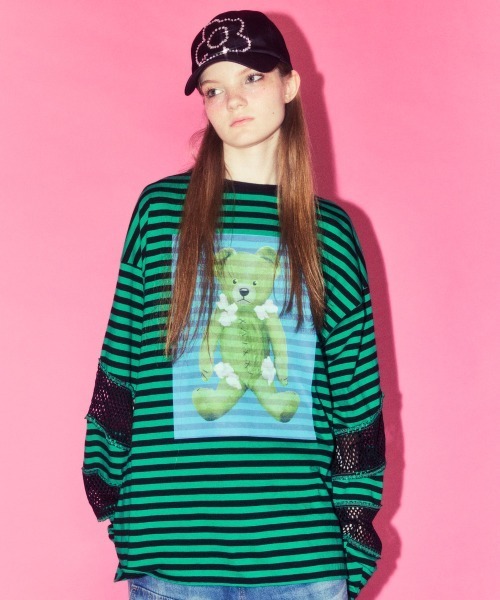 Candy Stripper（キャンディストリッパー）の「BROKEN BEAR PATCHED BORDER トップス（Tシャツ/カットソー・レディース・ブラック/パープル/グリーン・FREE）」の5枚目の写真