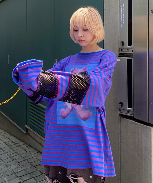 Candy Stripper（キャンディストリッパー）の「BROKEN BEAR PATCHED BORDER トップス（Tシャツ/カットソー・レディース・ブラック/パープル/グリーン・FREE）」の10枚目の写真