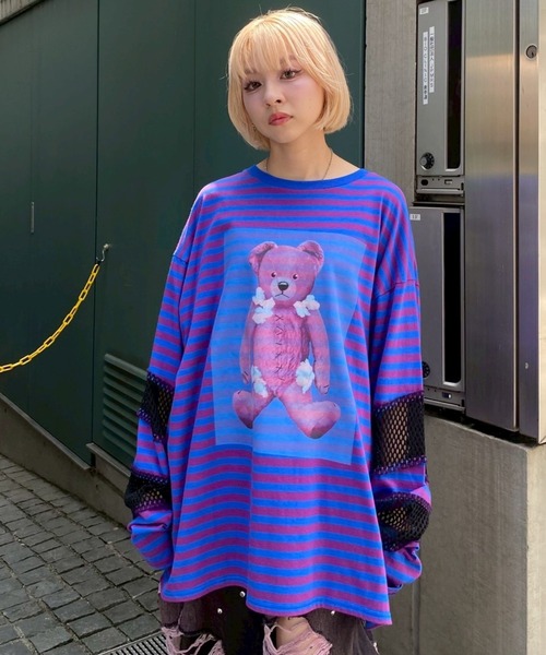 Candy Stripper（キャンディストリッパー）の「BROKEN BEAR PATCHED BORDER トップス（Tシャツ/カットソー・レディース・ブラック/パープル/グリーン・FREE）」の8枚目の写真