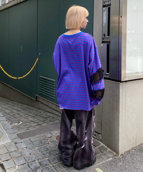 Candy Stripper（キャンディストリッパー）の「BROKEN BEAR PATCHED BORDER トップス（Tシャツ/カットソー・レディース・ブラック/パープル/グリーン・FREE）」の13枚目の写真