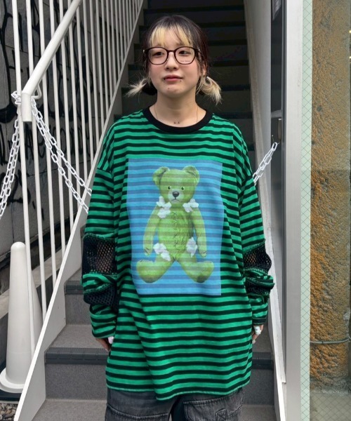 Candy Stripper（キャンディストリッパー）の「BROKEN BEAR PATCHED BORDER トップス（Tシャツ/カットソー・レディース・ブラック/パープル/グリーン・FREE）」の18枚目の写真