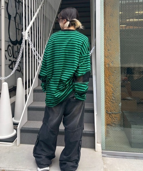 Candy Stripper（キャンディストリッパー）の「BROKEN BEAR PATCHED BORDER トップス（Tシャツ/カットソー・レディース・ブラック/パープル/グリーン・FREE）」の22枚目の写真