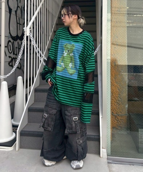 Candy Stripper（キャンディストリッパー）の「BROKEN BEAR PATCHED BORDER トップス（Tシャツ/カットソー・レディース・ブラック/パープル/グリーン・FREE）」の20枚目の写真