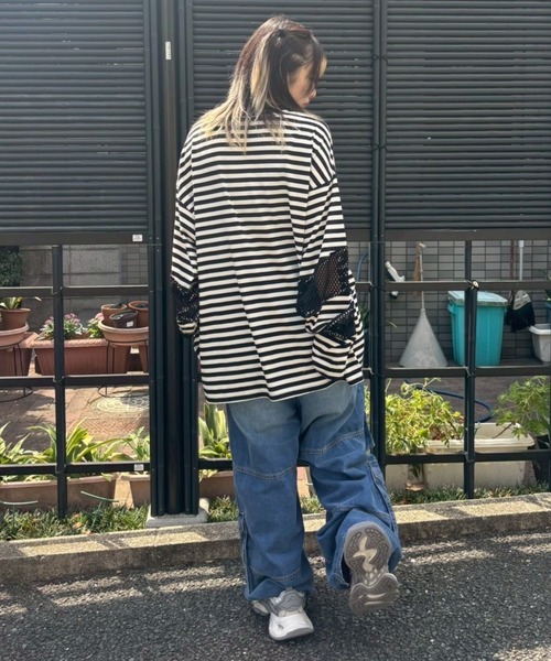 Candy Stripper（キャンディストリッパー）の「BROKEN BEAR PATCHED BORDER トップス（Tシャツ/カットソー・レディース・ブラック/パープル/グリーン・FREE）」の17枚目の写真