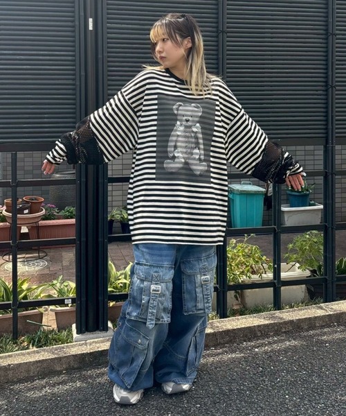 Candy Stripper（キャンディストリッパー）の「BROKEN BEAR PATCHED BORDER トップス（Tシャツ/カットソー・レディース・ブラック/パープル/グリーン・FREE）」の16枚目の写真