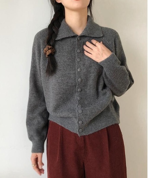 セール】2wayハイネック くるみボタン ニットカーディガン