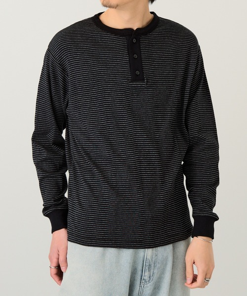 MILLER(ミラー)の「【Robert P. Miller】パネルリブ ヘンリーネックT CASUAL FIT 143C(Tシャツ/カットソー・メンズ・ブラック/ホワイト/ブラック系その他2/グレー・LL/M/L)」の3枚目の写真