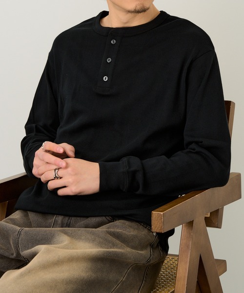 MILLER(ミラー)の「【Robert P. Miller】パネルリブ ヘンリーネックT CASUAL FIT 143C(Tシャツ/カットソー・メンズ・ブラック/ホワイト/ブラック系その他2/グレー・LL/M/L)」の10枚目の写真