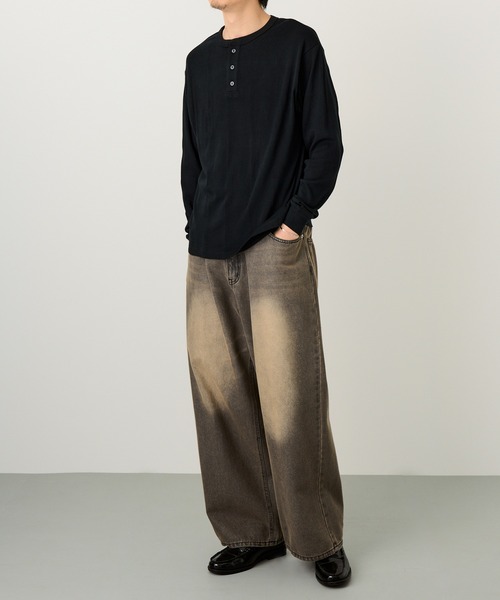 MILLER(ミラー)の「【Robert P. Miller】パネルリブ ヘンリーネックT CASUAL FIT 143C(Tシャツ/カットソー・メンズ・ブラック/ホワイト/ブラック系その他2/グレー・LL/M/L)」の14枚目の写真