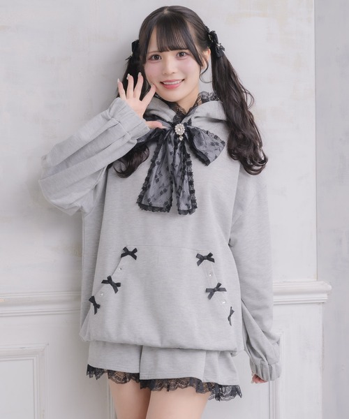 ROJITA（ロジータ）の「リボンデザインフーディーセットアップ（セットアップ・レディース・ブラック/グレー/ホワイト・FREE）」の7枚目の写真