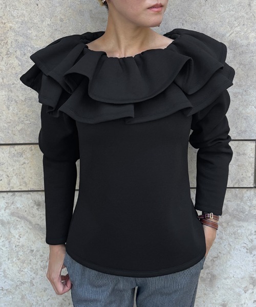 JENNE(ジェンヌ)の「日本製ギャザーフリルトレーナー(その他トップス・レディース・ブラック/ホワイト・LARGE/MEDIUM/SMALL)」の14枚目の写真
