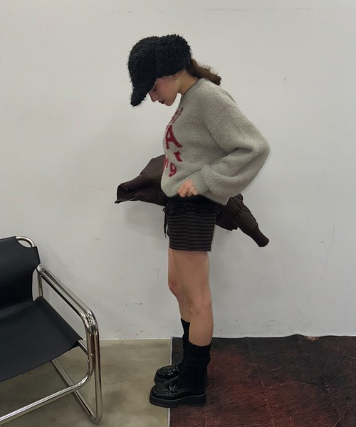 SHAGGIE（シャギー）の「ロゴ入りフェザーヤーンソフトタッチニット（ニット/セーター・レディース・ブラウン/ライトグレー/ホワイト・FREE）」の19枚目の写真