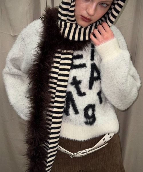 SHAGGIE(シャギー)の「ロゴ入りフェザーヤーンソフトタッチニット(ニット/セーター・レディース・ブラウン/ライトグレー/ホワイト・FREE)」の15枚目の写真