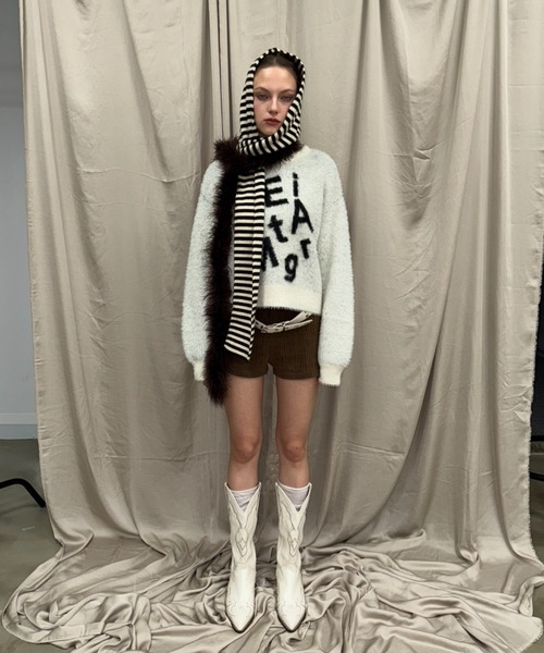 SHAGGIE（シャギー）の「ロゴ入りフェザーヤーンソフトタッチニット（ニット/セーター・レディース・ブラウン/ライトグレー/ホワイト・FREE）」の6枚目の写真