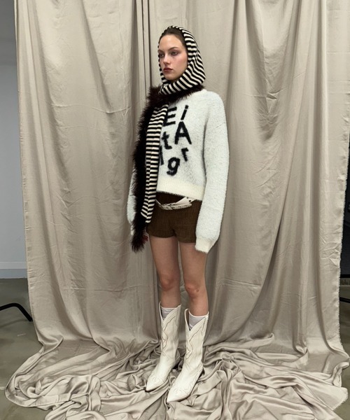 SHAGGIE（シャギー）の「ロゴ入りフェザーヤーンソフトタッチニット（ニット/セーター・レディース・ブラウン/ライトグレー/ホワイト・FREE）」の7枚目の写真