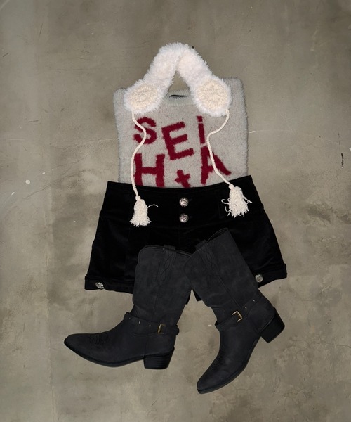 SHAGGIE（シャギー）の「ロゴ入りフェザーヤーンソフトタッチニット（ニット/セーター・レディース・ブラウン/ライトグレー/ホワイト・FREE）」の20枚目の写真