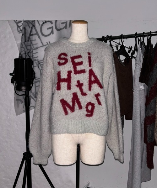 SHAGGIE（シャギー）の「ロゴ入りフェザーヤーンソフトタッチニット（ニット/セーター・レディース・ブラウン/ライトグレー/ホワイト・FREE）」の21枚目の写真