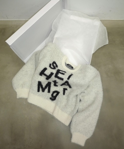 SHAGGIE（シャギー）の「ロゴ入りフェザーヤーンソフトタッチニット（ニット/セーター・レディース・ブラウン/ライトグレー/ホワイト・FREE）」の9枚目の写真