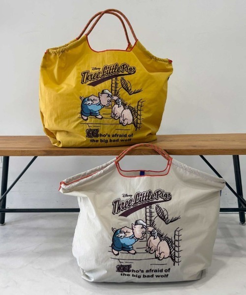 Ball&Chain（ボールアンドチェーン）の「[Ball&Chain]shopping bag-ThreeLittlePigs(L)（エコバッグ/サブバッグ・レディース・ライトグレー/イエロー・L）」の4枚目の写真
