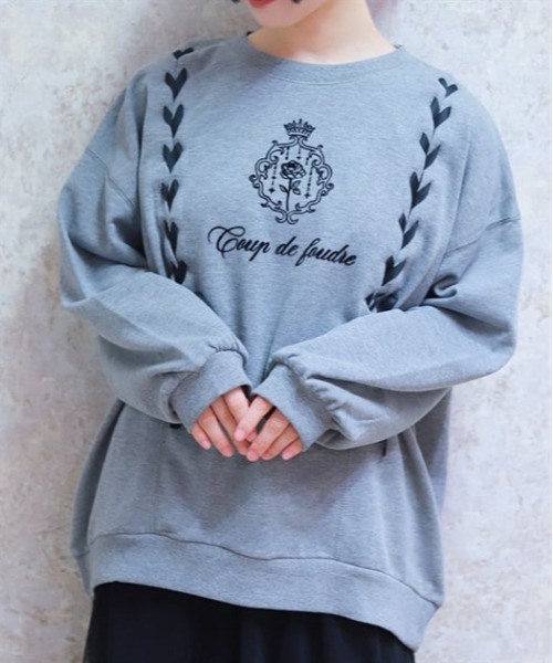 axes femme(アクシーズファム)の「編み上げアソート柄トレーナー(Tシャツ/カットソー・レディース・キナリ/ワイン/杢グレー・FREE)」の3枚目の写真
