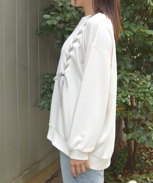 axes femme(アクシーズファム)の「編み上げアソート柄トレーナー(Tシャツ/カットソー・レディース・キナリ/ワイン/杢グレー・FREE)」の5枚目の写真