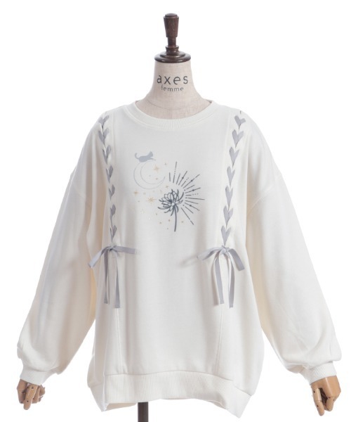 axes femme(アクシーズファム)の「編み上げアソート柄トレーナー(Tシャツ/カットソー・レディース・キナリ/ワイン/杢グレー・FREE)」の10枚目の写真