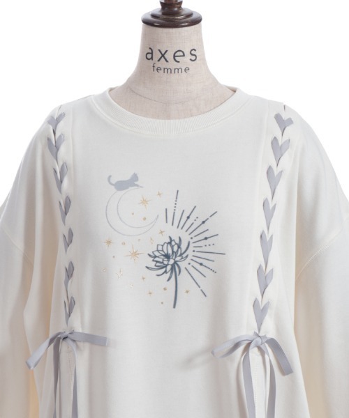 axes femme(アクシーズファム)の「編み上げアソート柄トレーナー(Tシャツ/カットソー・レディース・キナリ/ワイン/杢グレー・FREE)」の13枚目の写真