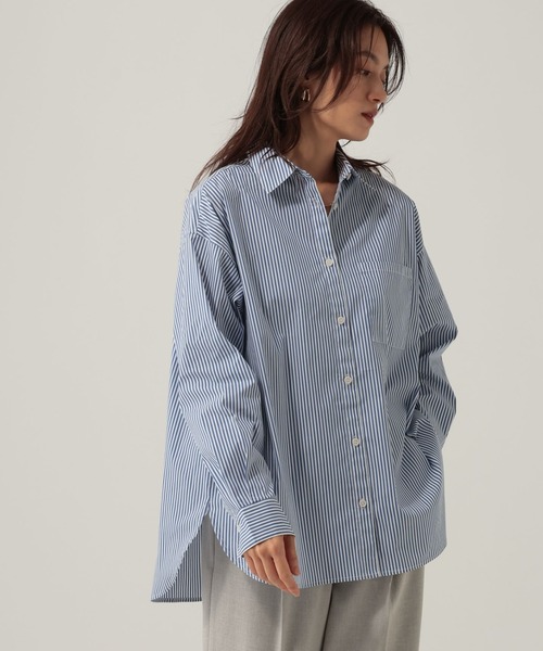Elura(エルーラ)の「ストライプシャツ/621809(シャツ/ブラウス・レディース・ベージュ/ブルー・MEDIUM/LARGE)」の1枚目の写真