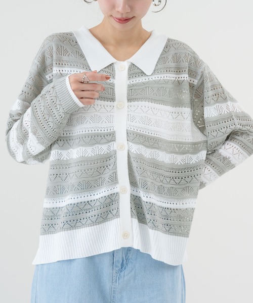 SABUROKU(サブロク)の「【SABUROKU】軽やかに 透ける 大人 の レースニット(ニット/セーター・レディース・グレー/ネイビー/ホワイト・M)」の13枚目の写真