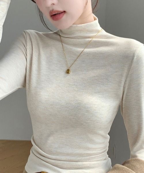 SallyLunn（サリーラン）の「ハイネックストレッチ長袖トップス（Tシャツ/カットソー・レディース・ホワイト/モカ/ダークグレー/ブラック/グレー・L/M）」の2枚目の写真