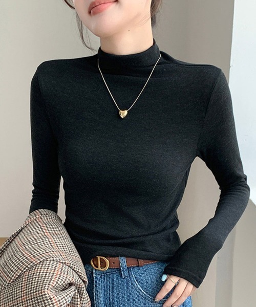 SallyLunn（サリーラン）の「ハイネックストレッチ長袖トップス（Tシャツ/カットソー・レディース・ホワイト/モカ/ダークグレー/ブラック/グレー・L/M）」の3枚目の写真