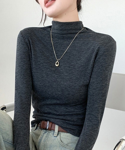 SallyLunn（サリーラン）の「ハイネックストレッチ長袖トップス（Tシャツ/カットソー・レディース・ホワイト/モカ/ダークグレー/ブラック/グレー・L/M）」の9枚目の写真