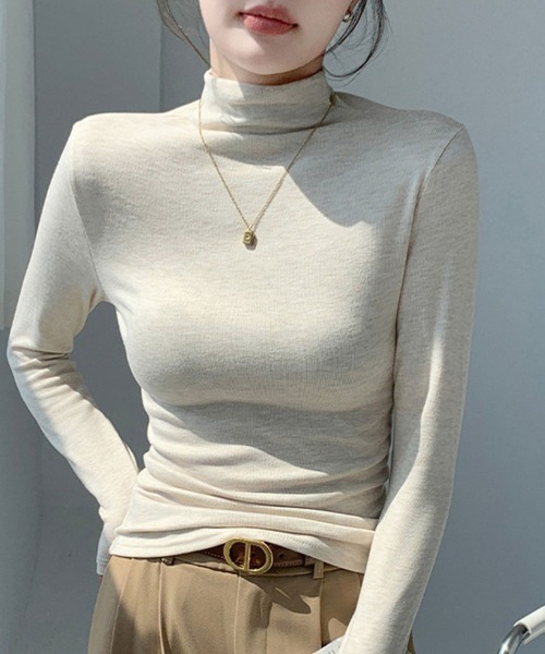 SallyLunn（サリーラン）の「ハイネックストレッチ長袖トップス（Tシャツ/カットソー・レディース・ホワイト/モカ/ダークグレー/ブラック/グレー・L/M）」の12枚目の写真