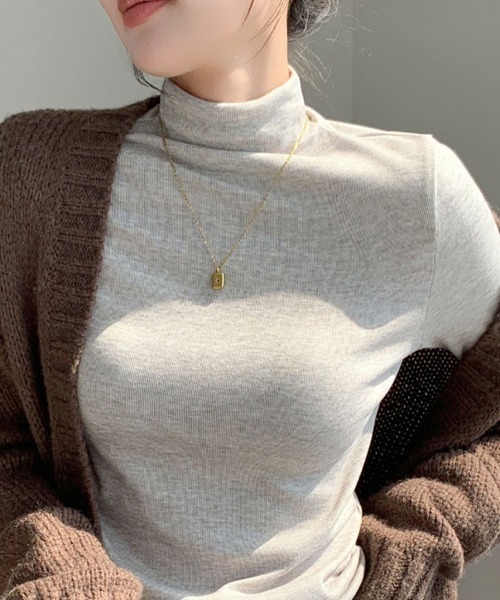 SallyLunn（サリーラン）の「ハイネックストレッチ長袖トップス（Tシャツ/カットソー・レディース・ホワイト/モカ/ダークグレー/ブラック/グレー・L/M）」の14枚目の写真