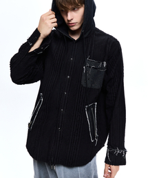DENIM MIXED TRIMMING JACQUARD HOOD SHIRT - BLACK