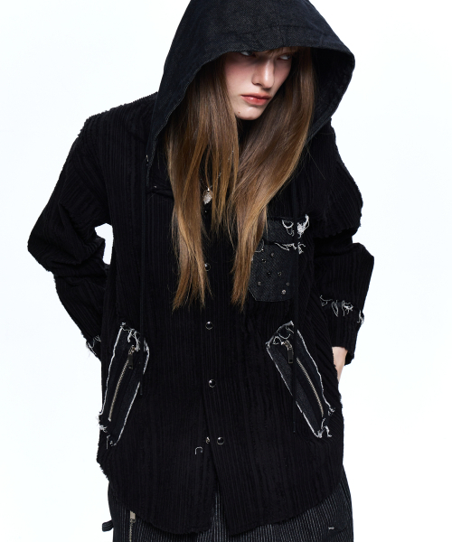 RSSC（アールエスエスシー）の「DENIM MIXED TRIMMING JACQUARD HOOD SHIRT - BLACK（シャツ/ブラウス・レディース・その他・1/2）」の18枚目の写真