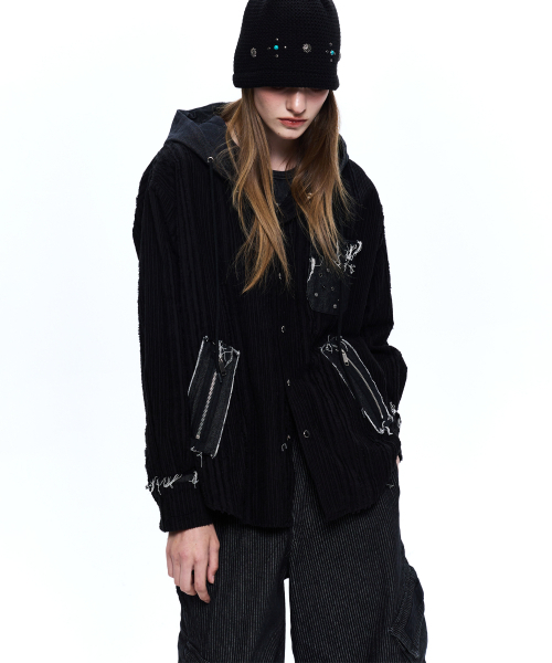 RSSC（アールエスエスシー）の「DENIM MIXED TRIMMING JACQUARD HOOD SHIRT - BLACK（シャツ/ブラウス・レディース・その他・1/2）」の17枚目の写真