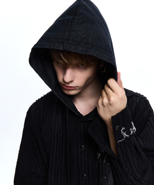RSSC（アールエスエスシー）の「DENIM MIXED TRIMMING JACQUARD HOOD SHIRT - BLACK（シャツ/ブラウス・レディース・その他・1/2）」の13枚目の写真