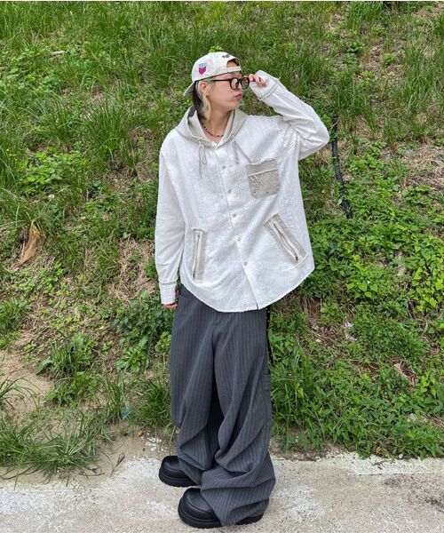 RSSC（アールエスエスシー）の「DENIM MIXED TRIMMING JACQUARD HOOD SHIRT - BLACK（シャツ/ブラウス・レディース・その他・1/2）」の11枚目の写真