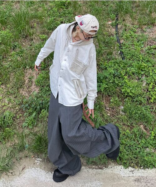 RSSC（アールエスエスシー）の「DENIM MIXED TRIMMING JACQUARD HOOD SHIRT - BLACK（シャツ/ブラウス・レディース・その他・1/2）」の5枚目の写真