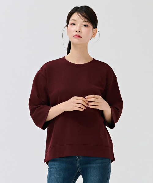 CHASECULT(チェイスカルト)の「レディース刺繍ポイント7部Tシャツ-DERG5161B0R(Tシャツ/カットソー・レディース・バーガンディー・90/85)」の1枚目の写真