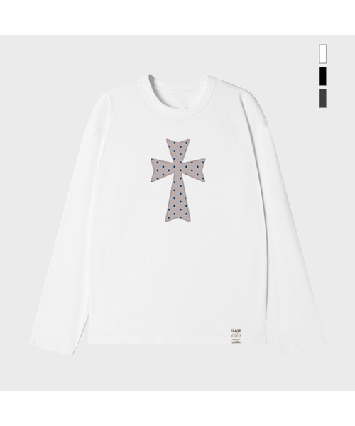 GRAVER（グレーバー）の「[ユニセックス]ドットクロスロングスリーブTシャツ_3カラー（Tシャツ/カットソー・レディース・チャコール/ホワイト/ブラック・MEDIUM/LARGE/SMALL）」の2枚目の写真