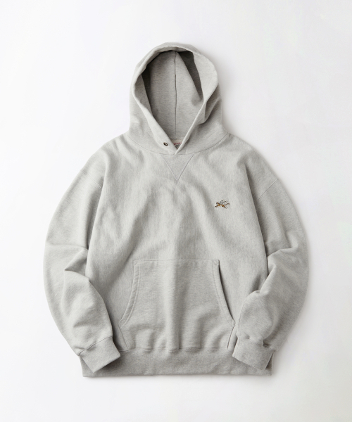 MIGHTY TIGER LOGO HOOD SWEAT — худи 3% меланж серый