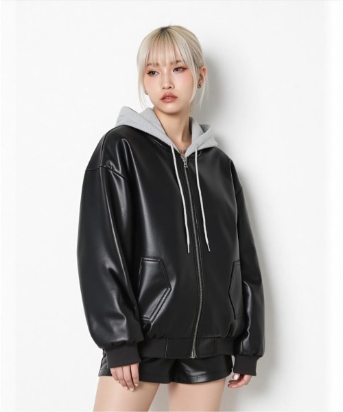 『HELMUT LANG』 (P) 切り替え スウェット レザー パーカー A'GEM/9 × .kom 『.kom/ドットケーオーエム』 フェイクレザー