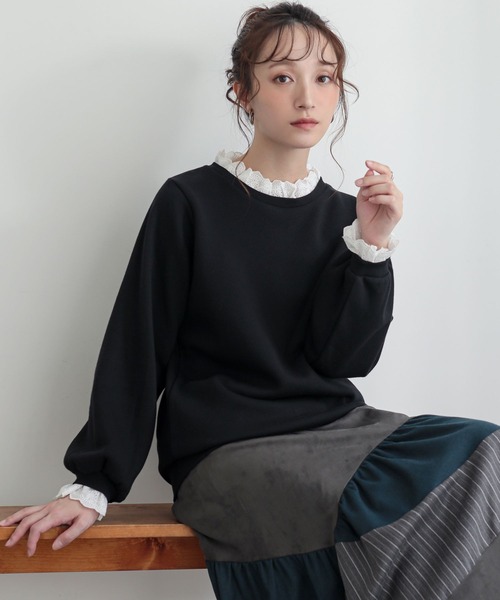 n'OrLABEL(ノアールレーベル)の「裏起毛レースフリルプルオーバー(スウェット・レディース・杢グレー/ブラック・2/1)」の5枚目の写真