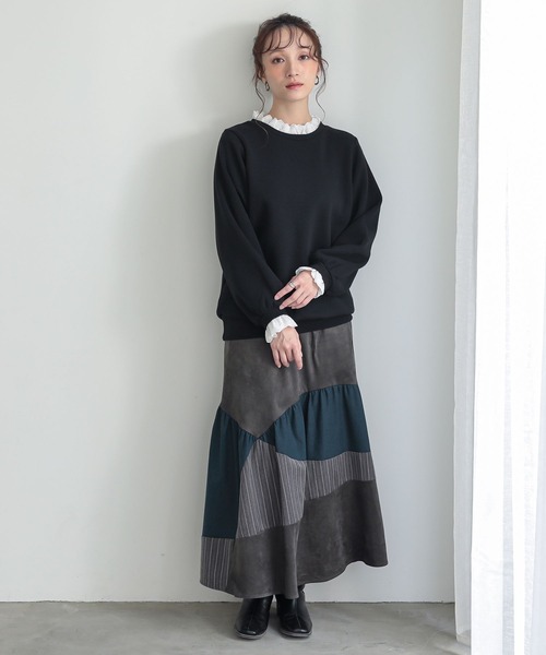 n'OrLABEL(ノアールレーベル)の「裏起毛レースフリルプルオーバー(スウェット・レディース・杢グレー/ブラック・2/1)」の11枚目の写真