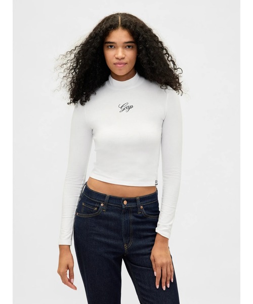セール】GAPロゴ クロップド モックネックトップス（Tシャツ