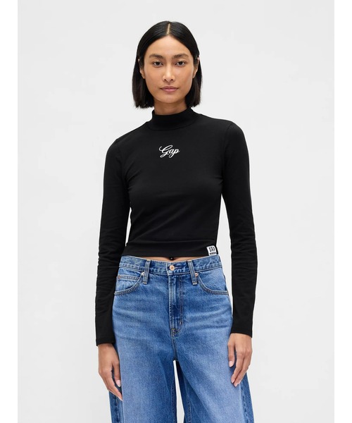 セール】GAPロゴ クロップド モックネックトップス（Tシャツ